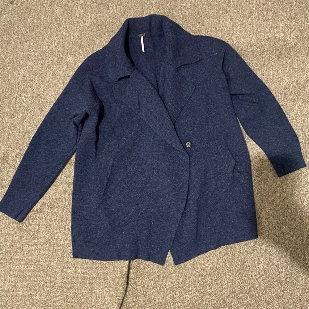 Free People Blazer/Coat 100%Wool in Blue